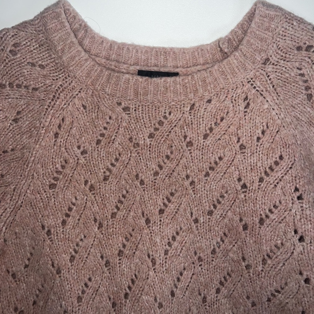 J. Crew Light Pink Pointelle Wool Blend Crew Neck Sweater Sz L - Picture 4 of 13